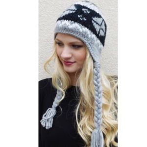 Gray Fairisle Snowflake Beanie Hat